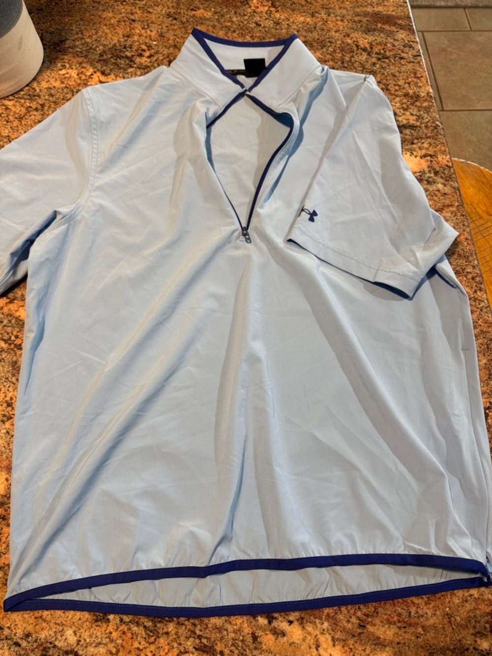 Under Armour Light Blue Short-Sleeve Quarter-Zip Polo with Navy Trim